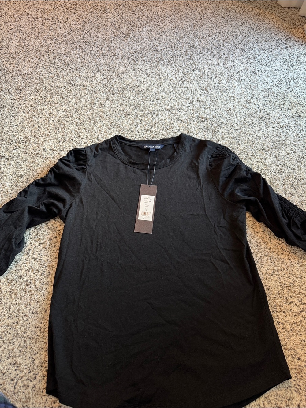 Veronica Beard Waldorf Black 3/4 Sleeve with Ruching. Size S. NWT